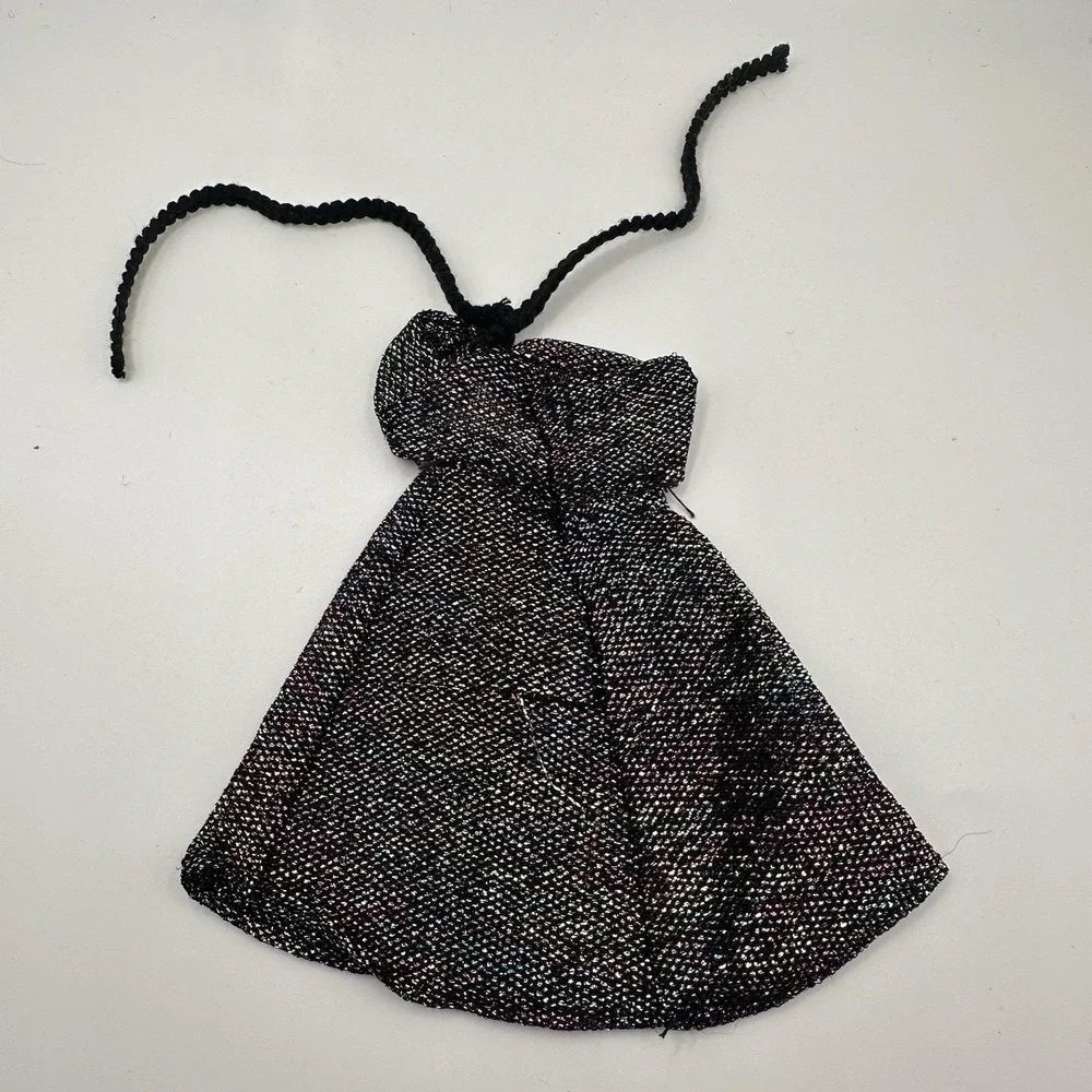 VTG Barbie Doll Halter‎ Dress Black Metallic Sparkle Short Bandeau Bodice